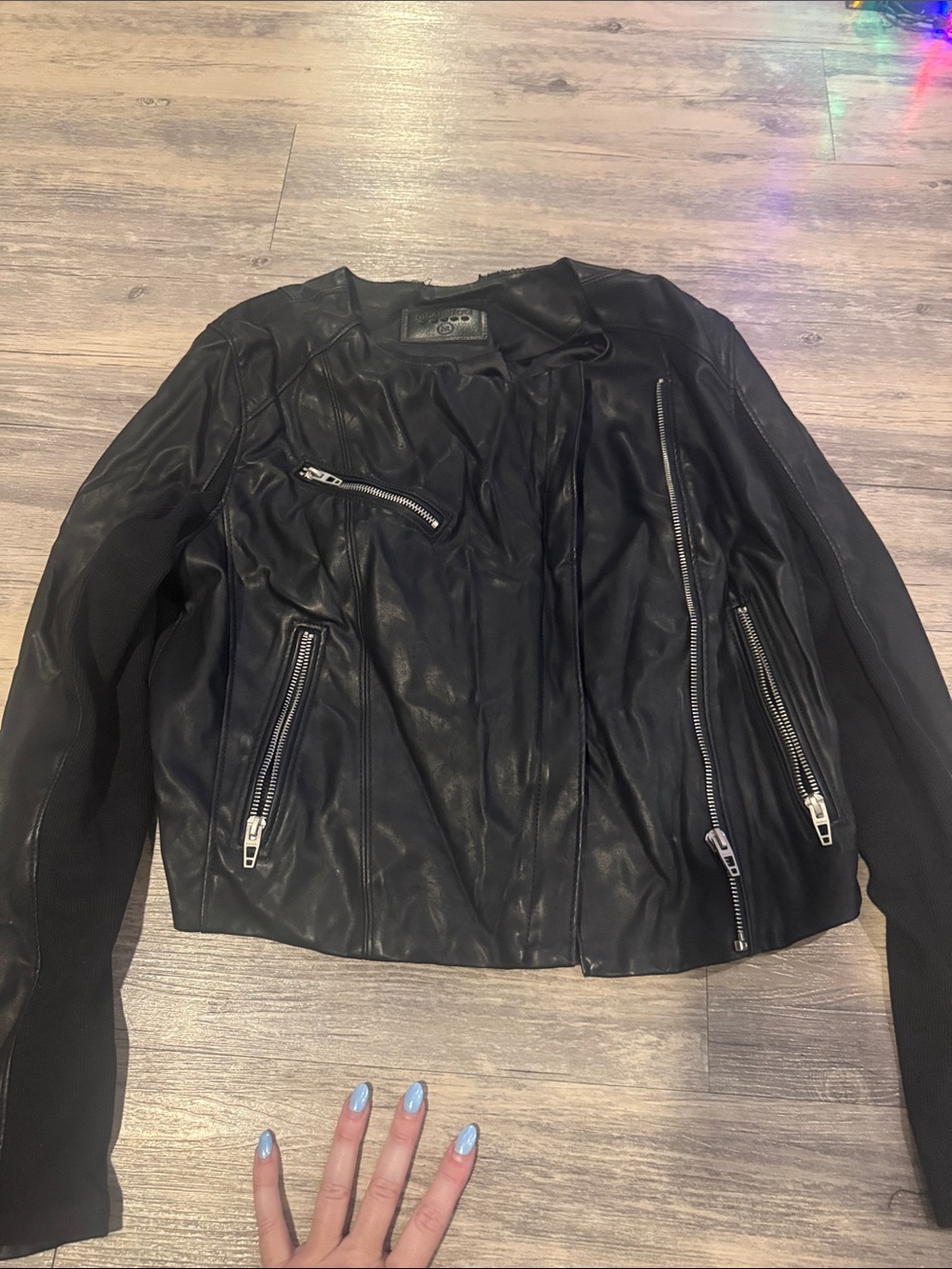Blank NYC Black Faux Leather Moto Jacket with Silver Zippers